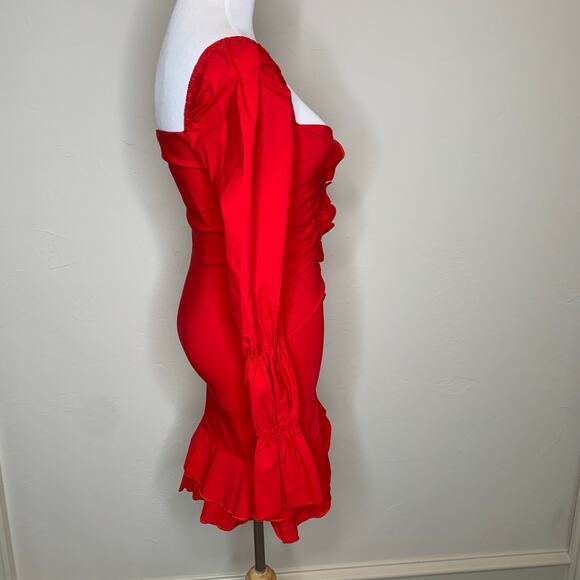 Pretty Little Things Ruched Front Bodycon Dress Sz 2 Red - Picture 12 of 13